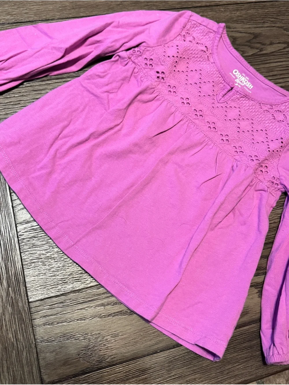 OshKosh B'gosh Girls' Lilac/Purple Eyelet Yoke Long Sleeve Top